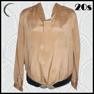 20s Vintage Silk Blouse, Drop Waist 1920s Germany Buckle VFG